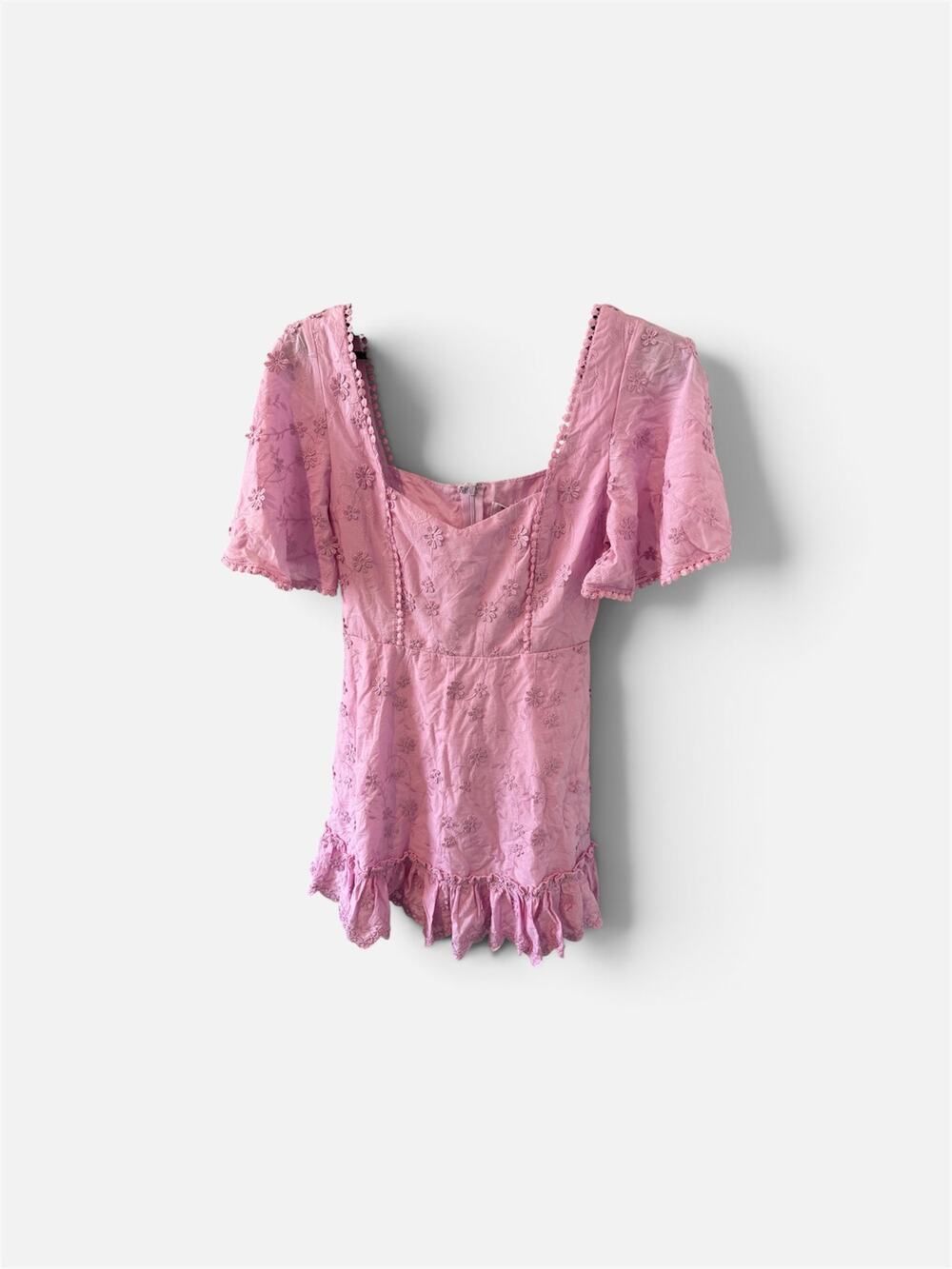 Showpo NWT Pink Eyelet Embroidered Ruffle Mini Dress